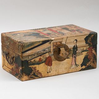 Small Chinese Export Painted Leather Trunk