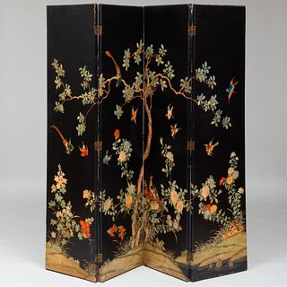 Four Panel Painted Paper Screen