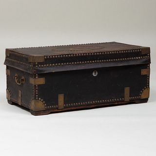 Chinese Export Brass-Mounted Leather Trunk