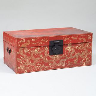 Chinese Export Painted and Parcel-Gilt Trunk, of Recent Manufacture