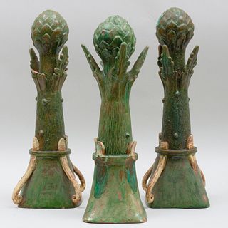Three Glazed Earthenware Models of Artichokes