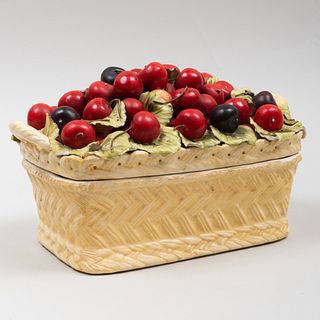 Continental Ceramic Tromp L'Oeil Basket of Cherries Form Box