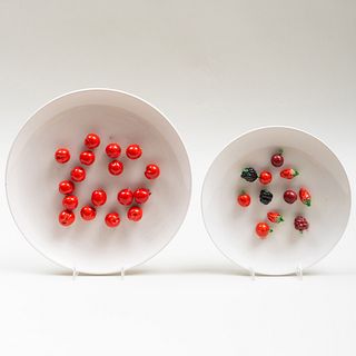 Two Italian  Ceramic Tromp L'Oeil Models of Fruit on Plates