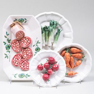 Group of Four Continental Ceramic Trompe L'Oeil Models of Food on Plates