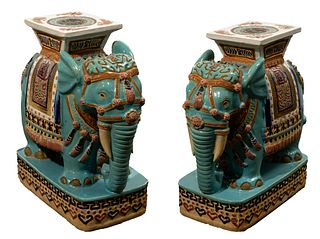 Asian Ceramic Elephant Form Plant Stands