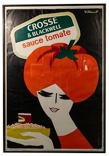 Bernard Villemot (French, 1911-1989) 'Crosse & Blackwell Sauce Tomate' Lithograph Poster