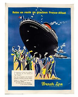 Bernard Villemot (French, 1911-1989) 'French Line' Offset Lithograph Poster