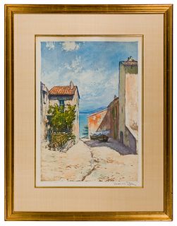 Manuel Robbe (French, 1872-1936) 'Rue a Saint-Tropez' Color Aquatint