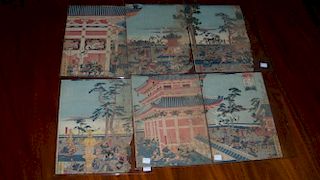 Sadahide (1807-73), two triptych woodblock prints, of battle scenes in and around temple precincts u