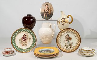 Hand-Painted Porcelain Plaque and Pottery Assortment
