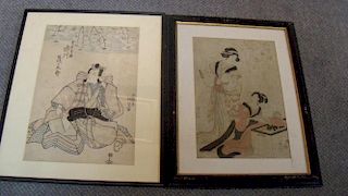 Kunisada (1786-1865) and Kuninao (1793-1854), two wood block prints, the first of a Samurai seated b