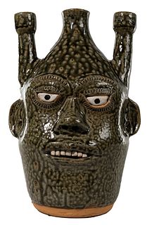 Alva Gusta (AG) Meaders (American, 1923-1994) Ugly Face Pottery Candelabra