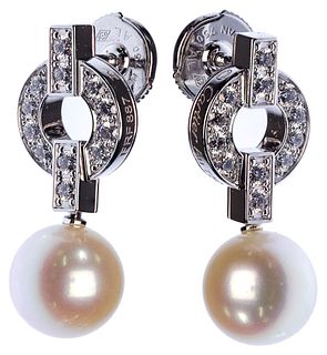 Cartier 18k White Gold, Pearl and Diamond Pierced Earrings