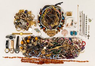 Gold, Sterling, Amber and Costume Jewelry Assortment