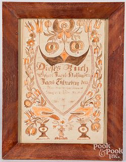 Spurious pen and ink fraktur bookplate, dated 1801