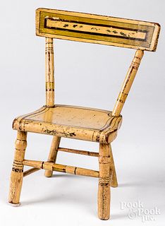 Painted pine plank seat doll chair, 19th c.