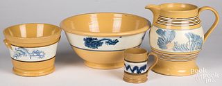 Four pieces of yellowware mocha, 19th c.