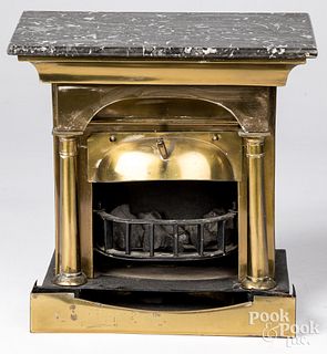 Miniature brass, tin, and marble fireplace
