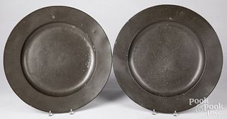 Massive pair of pewter chargers, 19th c.
