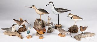 Nine carved and painted shorebirds
