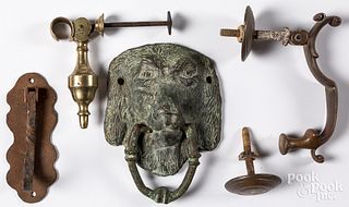 Cast brass spaniel door knocker, 19th c., etc.