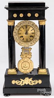 French ebonized portico clock, 19th c.