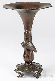 Japanese two-part bronze trumpet vase, 19th c.
