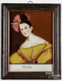 Reverse painting on glass of Joseffina, 19th c.
