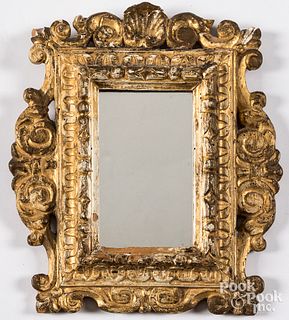 Early Continental giltwood courting mirror, 18th