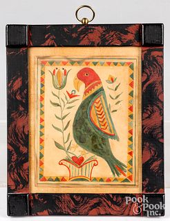 David Y. Ellinger watercolor fraktur of a parrot