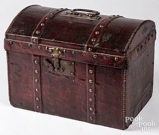 Painted canvas covered dome top lock box, 19th c.