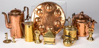 Group of copper and brass cookware