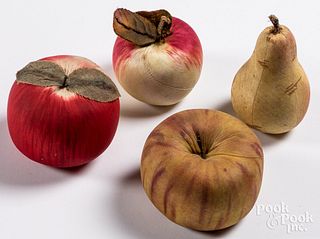 Four silk fruit pincushions, 19th c.