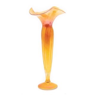 Signed LCT Art Glass Floriform Vase