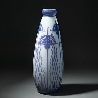 Daum Nancy signed egyptian revival tall cameo glass vase