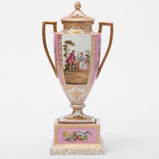 Austrian 19th Century hand decorated lidded urn
