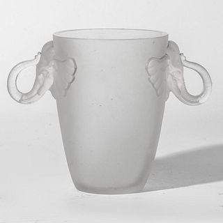 Blown Frosted Crystal Elephant-handled Ice Bucket 1985
