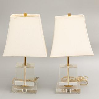 Mid century pair of cut glass table lamps