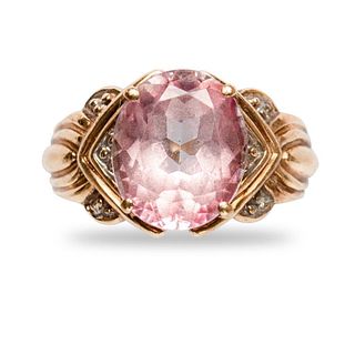 Ring, Vintage gold and pink topaz art nouveau ring