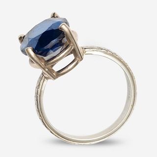 Ring, GIA Contemporary 18k white gold ring with 5.74ct sapphire