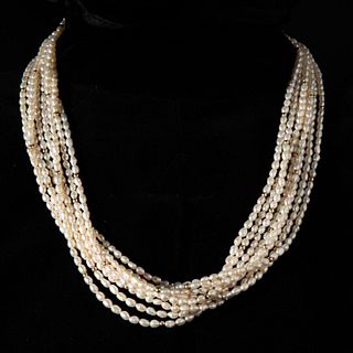 Mid Century 8 strand pearl and 14K gold bead necklace