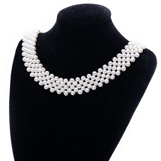 Necklace, GIA 5 strand pearl necklace with sterling clasp