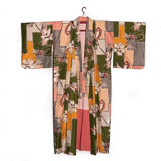 japanese 1930s vintage kasuri ikat handwoven silk kimono in good condition