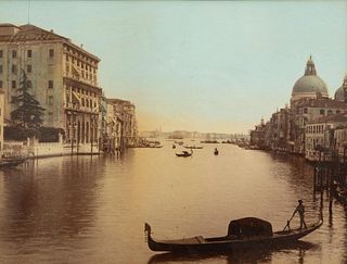 J. Kuhn late 19th C. Hand Tinted Albumen Photo Grand Canal Venice