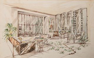Mid Century Rendering for Interior of a Living Room Layout