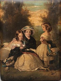 Royal Princesses 19th C Oil Painting of Q.Victoria daughters