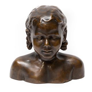 Early 20th Century Signed Bronze Bust of Child