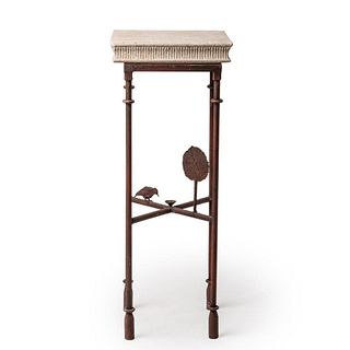 "Diego Giacometti" Stone Top Iron Table, Bird and Tree Design