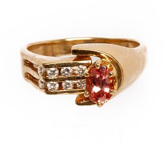 Ring, GIA Modernist 14K Gold, Topaz and Diamond Ring