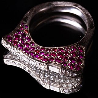 18K Gold Diamond Pink Sapphire Signed by Barbara G Bady